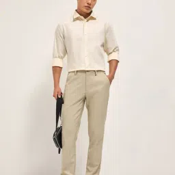 The Bear House Cream Slim Fit Textured Trousers image 5