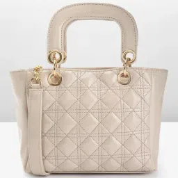 Carlton London Cream Quilted Medium Handbag-image-16
