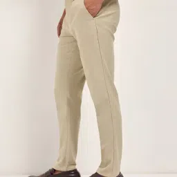 The Bear House Cream Slim Fit Textured Trousers image 3