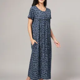 Kryptic Blue Cotton Printed Nighty image 4