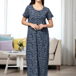 Kryptic Blue Cotton Printed Nighty-picture-24
