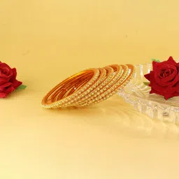 ZULKA Set Of 12 Pearls Beaded & Moti Work Glass Bangles-picture-36