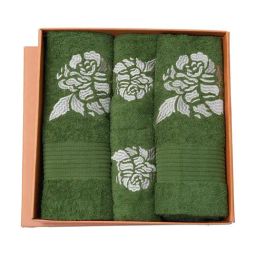 Maspar Green Cotton Embroidery Bath & Hand Towel - Set of 4-picture-1
