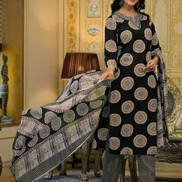 SKYLEE Women Ethnic Motifs Printed Regular Thread Work Kurta with Palazzos & With Dupatta image 2