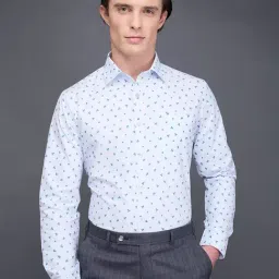 Daniel Hechter Sky Blue Cotton Blend Slim Fit Printed Formal Shirt-picture-17