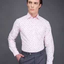 Daniel Hechter Pink Cotton Blend Slim Fit Printed Formal Shirt-picture-12