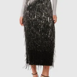 Forever New Silver Straight Fit Embellished Skirt-picture-21