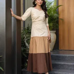 BInfinite Keep It Casual Brown Cotton Gathered Dress-picture-31