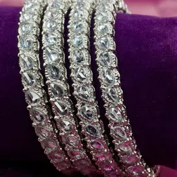 Panini jewels Set Of 4 Rhodium-Plated American Diamond Stone-Studded Bangles image 2