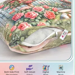 Myntra Elegant Homes Green & Red 5 Pieces Abstract Velvet Square Cushion Covers image 3