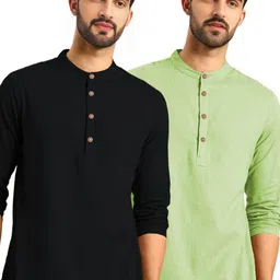 TrendiVastra Pack Of 2 Men Cotton Mandarin Collar Short Kurta image 4
