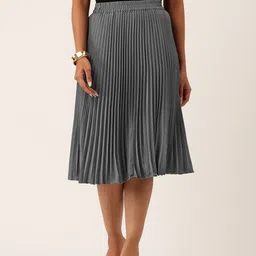 WISSTLER Mid-Rise Accordian Pleat Flared Knee Length Skirt-picture-28