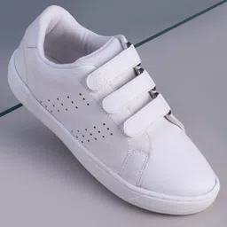 Pine Kids Velcro Closure Solid Color School School Shoes - White-picture-32
