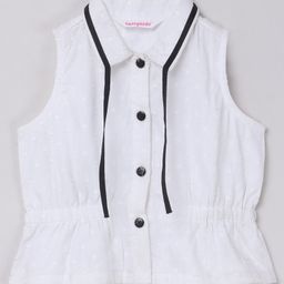 Taffykids 100% Cotton Sleeveless Swiss Dots Designed Peplum Top - White-picture-30