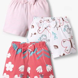 kookie kids india Kookie Kids Shorts With Stripes & Floral Print and Bow Applique Pack of 3 - Red & White-picture-41