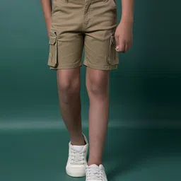 CRIMSOUNE CLUB Cotton Woven Solid Pocket Detailed Cargo Shorts - Khaki-image-20