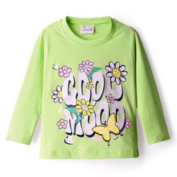 Olio Kids Sinker Knit Full Sleeves Winter T-Shirt with Cool Mood Text Print - Light Green-picture-6