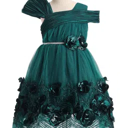 Enfance Sleeveless Floral Applique Detailed Knee Length Dress - Dark Green-image-63