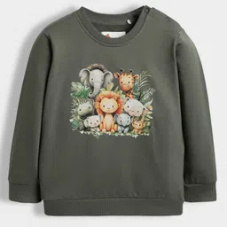 Orange Sugar 100% Cotton Knit Full Sleeves Wild Animals Printed Light Winter Sweatshirt - Olive Green image 1