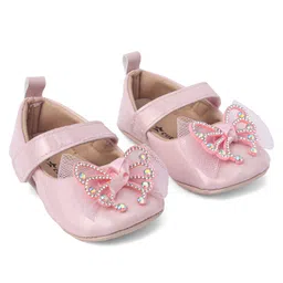Cute Walk by Babyhug Booties With Velcro Closure & Butterfly Applique - Pink image 2