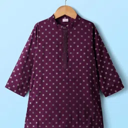 Babyhug Cotton Woven Full Sleeves Kurta Pyjama Set with Cambric Foil Printed - Dark Purple image 2
