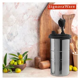 SignoraWare 650 ml Easy Flow Stainless Steel Oil Dispenser Bottle with Lid and Cap | Air-Tight Spill-Proof | Food Grade Pourer Drizzler (Black, Set of 1 Capcity-650 ml image 2
