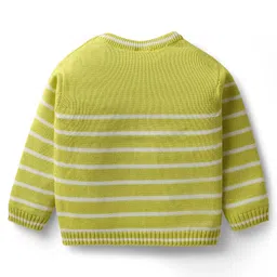 Babyhug Knitted Full Sleeves Striped Pullover Sweater Set with Zebra Embroidery & Cap - Limegreen image 3