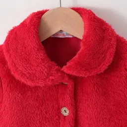 Kookie Kids Full Sleeves Collared Neck Front Open Solid Coloured Sweat Jacket - Red image 4