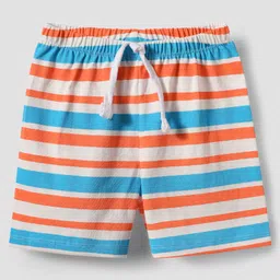 Babyhug Single Jersey Knit Shorts With Stripes & Beach Theme Print Pack Of 3 - Light Blue White & Orange image 4