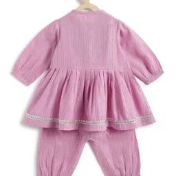 Tiber Taber Cotton Lurex Woven Three Fourth Sleeves Foil Striped & Gota Lace Embellished Kurti Salwar Set - Purple image 5