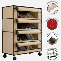 Fabura 4 Layers Shoe Rack With Wheels In Beige Color image 5
