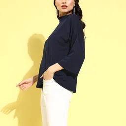 Veni Vidi Vici Women Deep Navy Blue Sleek Top image 3