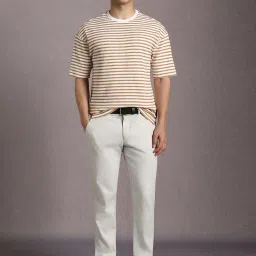Louis Philippe White Cotton Regular Fit Striped T-Shirt image 5