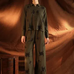 Kazo Olive Relaxed Fit Embellished Pants image 5