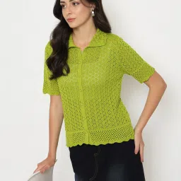 Madame Mehndi Cotton Regular Fit Self Pattern Top image 5