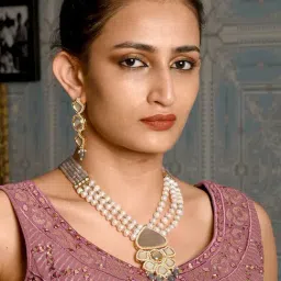 Odette Grey And White Faux Pearl Long Neck Piece For Women-image-1