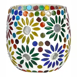 1ST TIME White & Red Textured Glass Candle Holder image 3