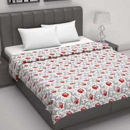Divine Casa Emrald Red & White Floral Printed AC Room Cotton 120 GSM Double Bed Dohar-picture-33