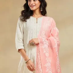 Fabindia Peach Regular Fit Embroidered Dupatta image 4