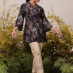 Libas Black Printed A Line Short Kurti image 5