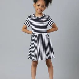 Beverly Hills Polo Club Kids White & Navy Cotton Striped Dress-picture-25