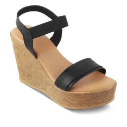 Tresmode Women's Black Ankle Strap Wedges-image-31