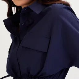 FEMMELLA Navy Blue Relaxed Fit Solid Casual Shirt image 5