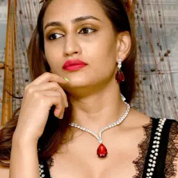 Odette Red Regal Choker Neck Piece For Women-image-4