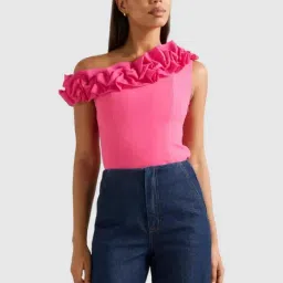 Sadie Tipped Shoulder Ruffle Top-image-99