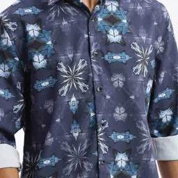 showoffff Showoff Blue Slim Fit Abstract Shirt image 5