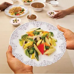 Larah by Borosil Lark Fluted White Opalware 13 Pieces Dinner Set image 5