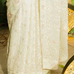 Soch Off-White Embroidered Saree With Unstitched Blouse image 5