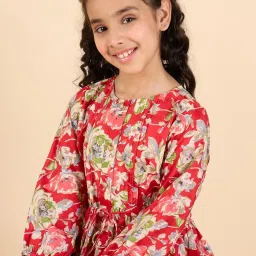 Stylobug Girls Red Printed Regular Fit Suit Set image 5