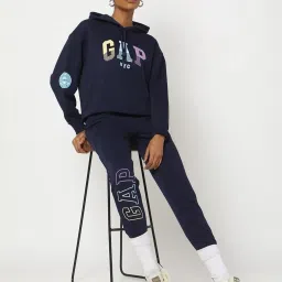 GAP Navy Blue Regular Fit Graphic Hooded Sweatshirt image 5